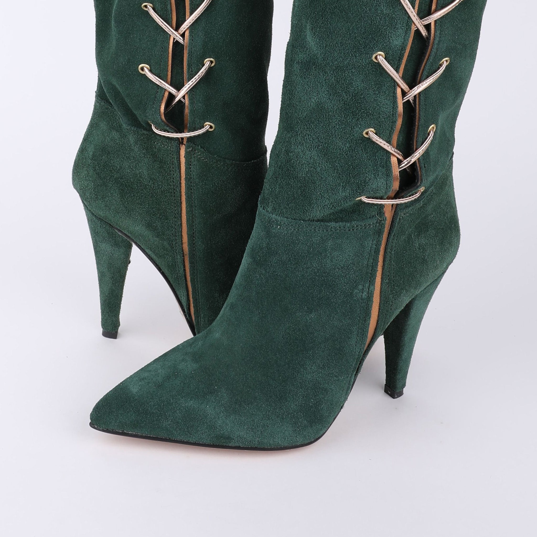 Festival Green Suede Gold Accent Boots - Forest Green - Carlos Santana Women Shoes