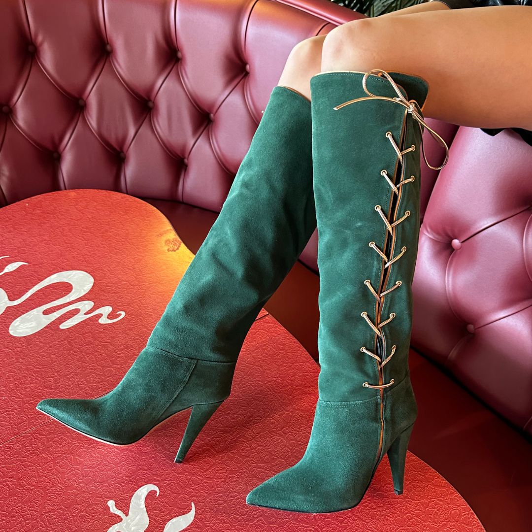 Tall Green Suede BooFestival Green Suede Gold Accent Boots - Forest Green - Carlos Santana Women Shoes